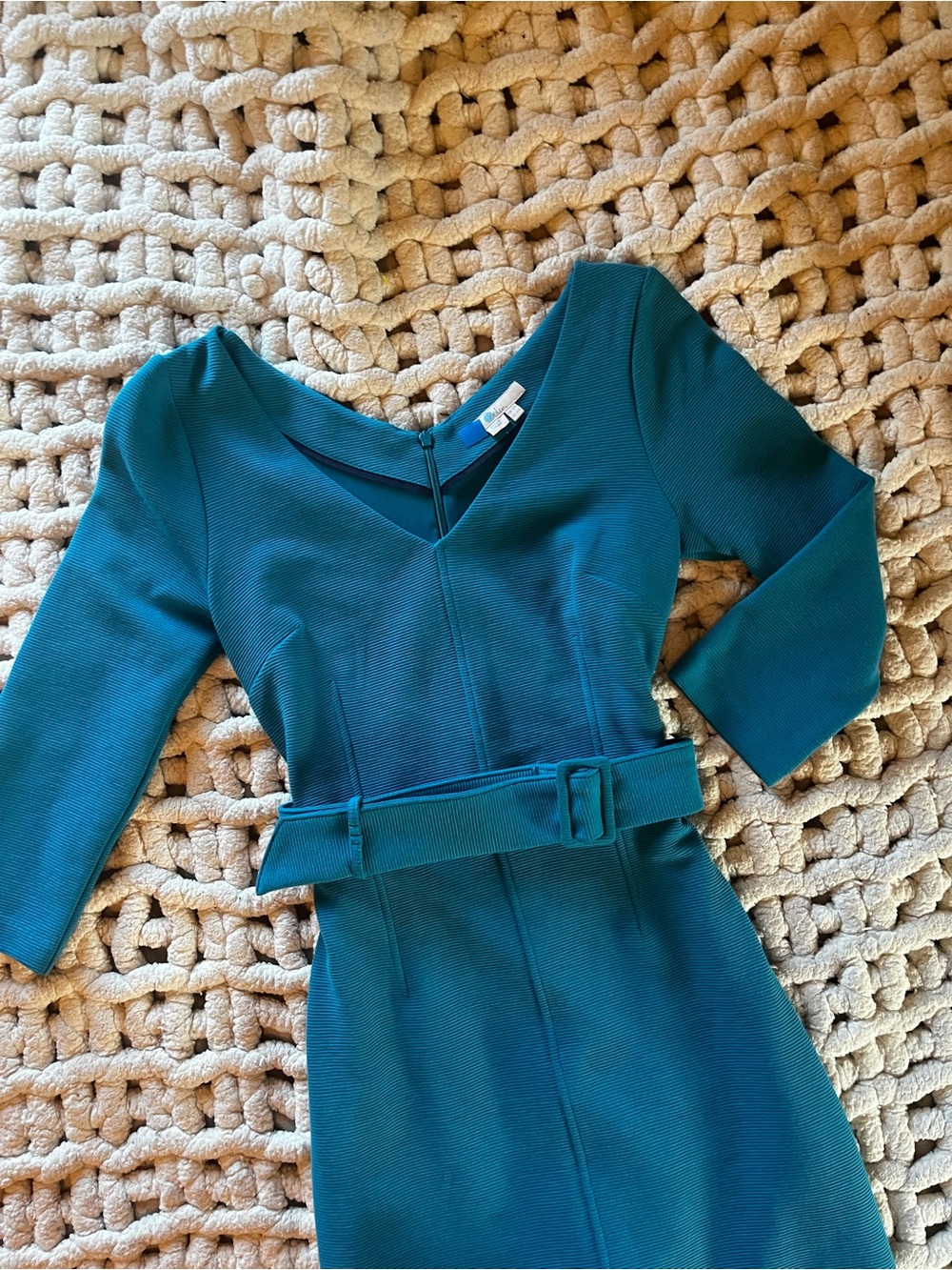 Boden Teal V-Neck Belted Sheath Dress - Picture 3 of 10